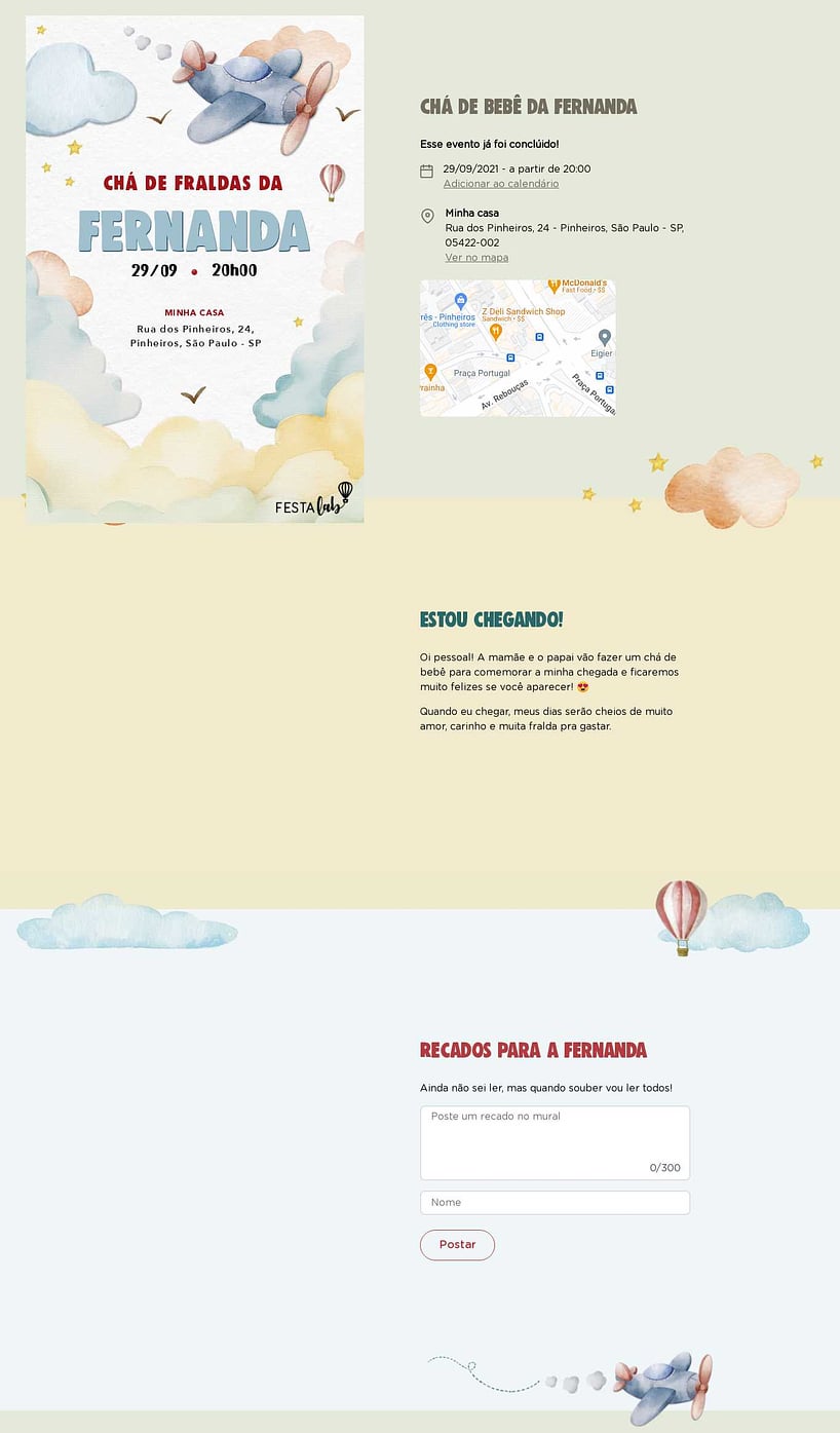 Convite Online Chá de fraldas - Aviãozinho aquarela delicado | FestaLab