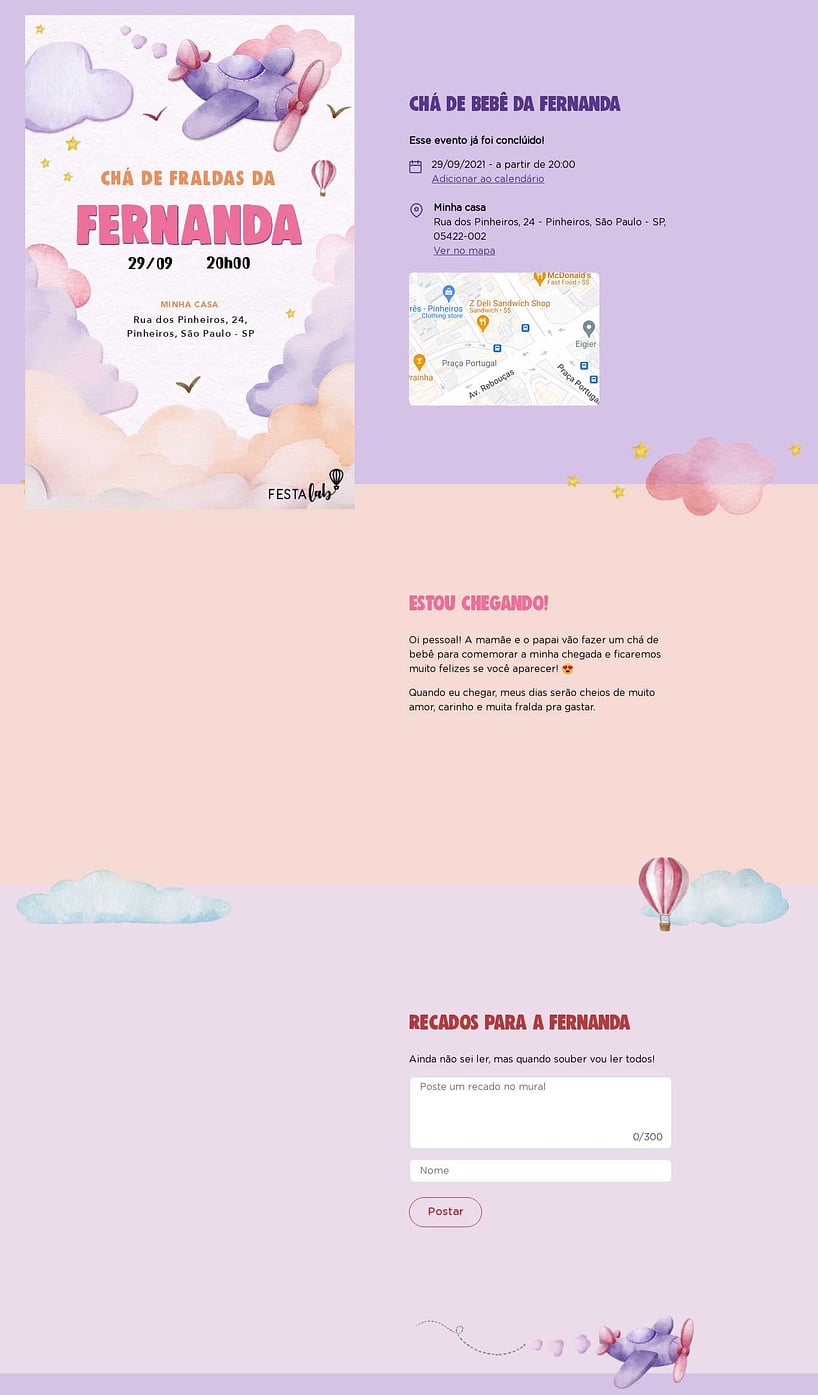 Convite Online Chá de fraldas - Aviãozinho rosa aquarelado | FestaLab