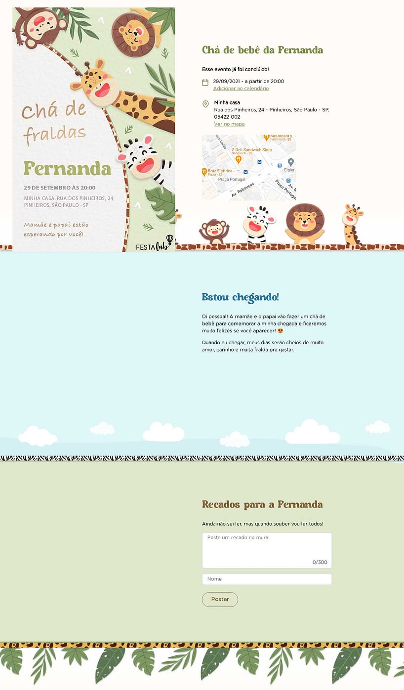 Convite Online Chá de fraldas - Bicharada em Festa | FestaLab