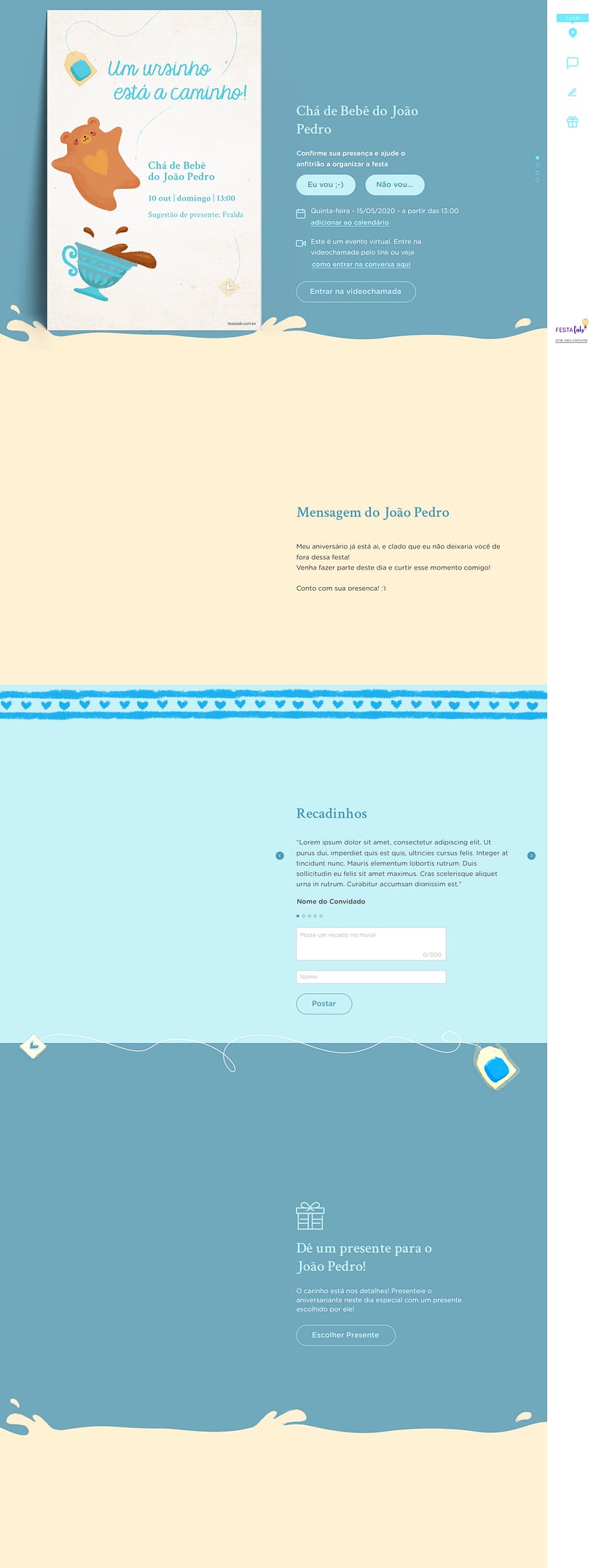 Convite Online Chá de fraldas - Chá do Ursinho Azul | FestaLab