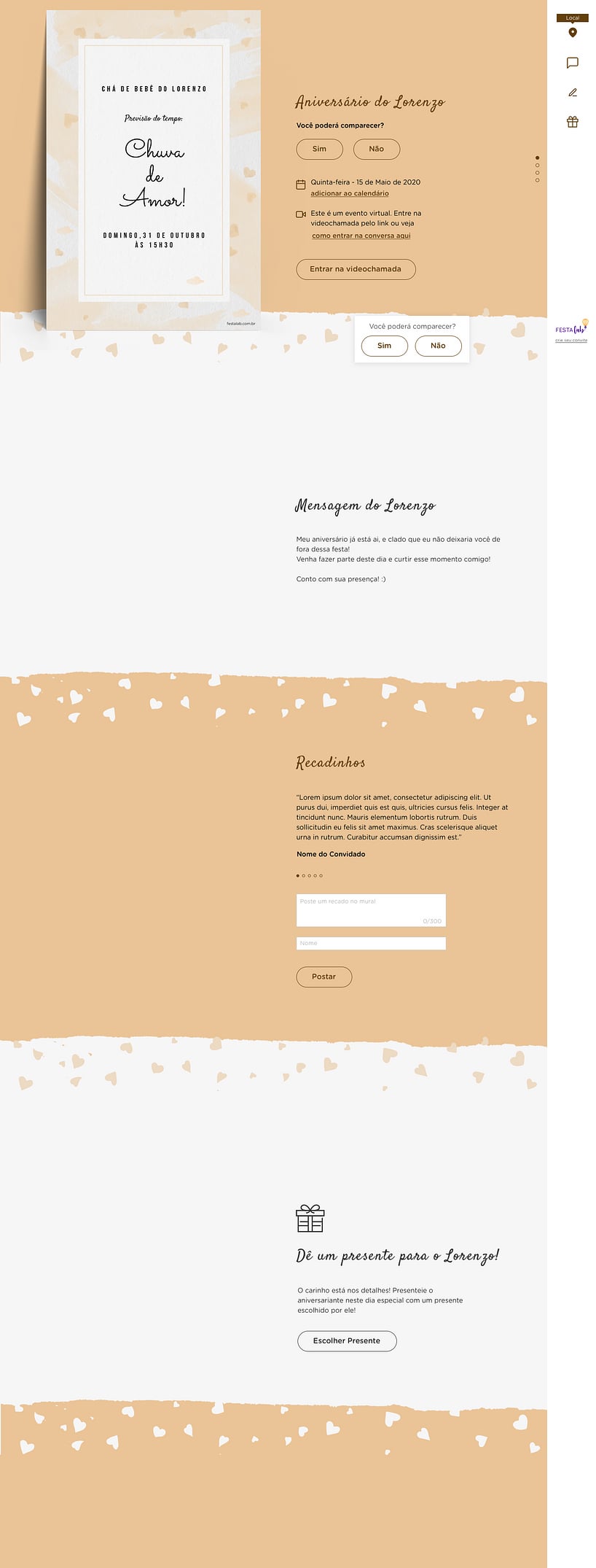 Convite Online Chá de fraldas - Chuva de Amor Aquarela Amarelo | FestaLab