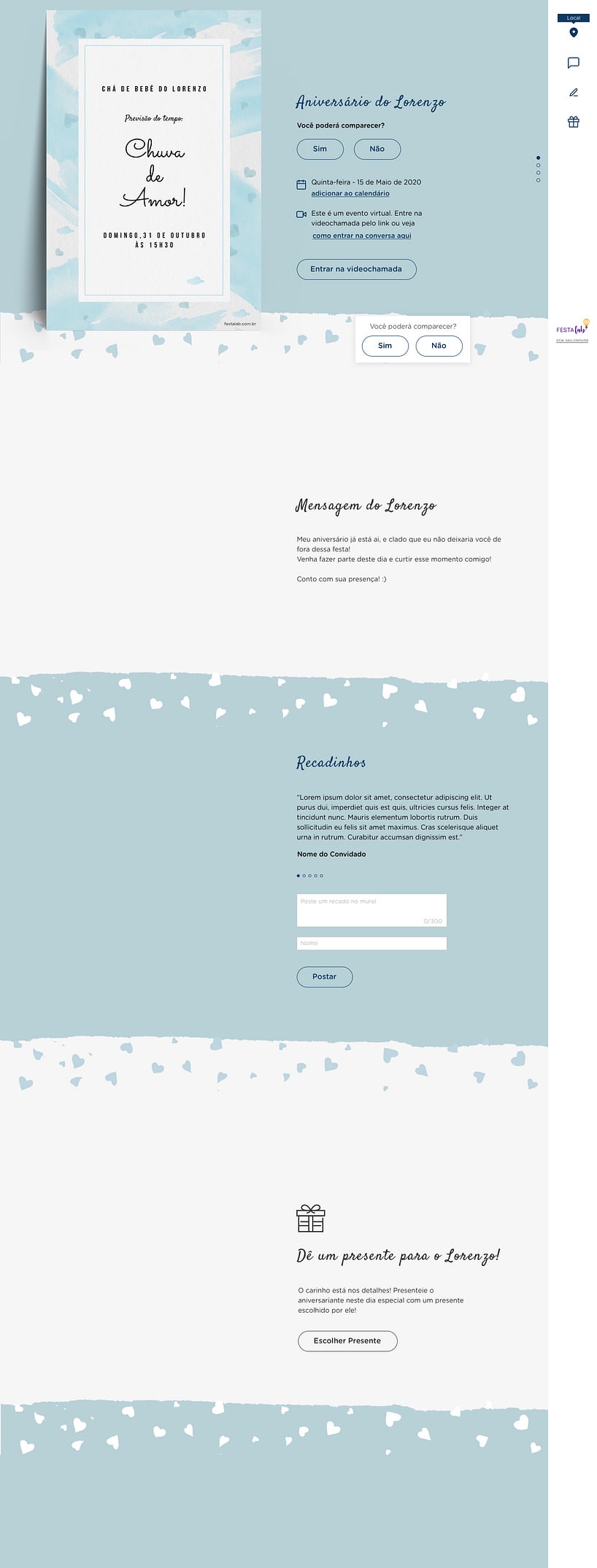 Convite Online Chá de fraldas - Chuva de Amor Aquarela Azul | FestaLab