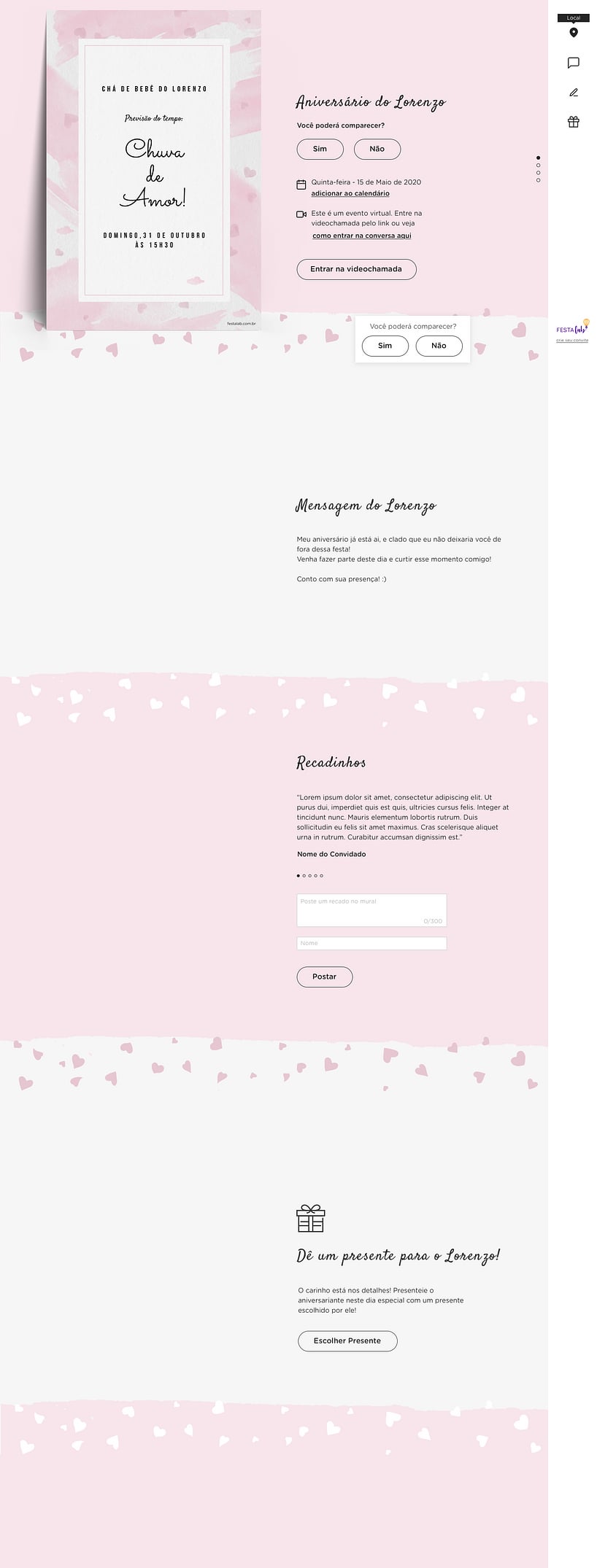 Convite Online Chá de fraldas - Chuva de Amor Aquarela Rosa | FestaLab