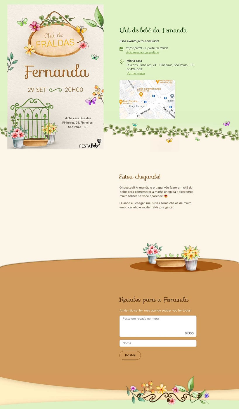 Convite Online Chá de fraldas - Jardim Delicado | FestaLab