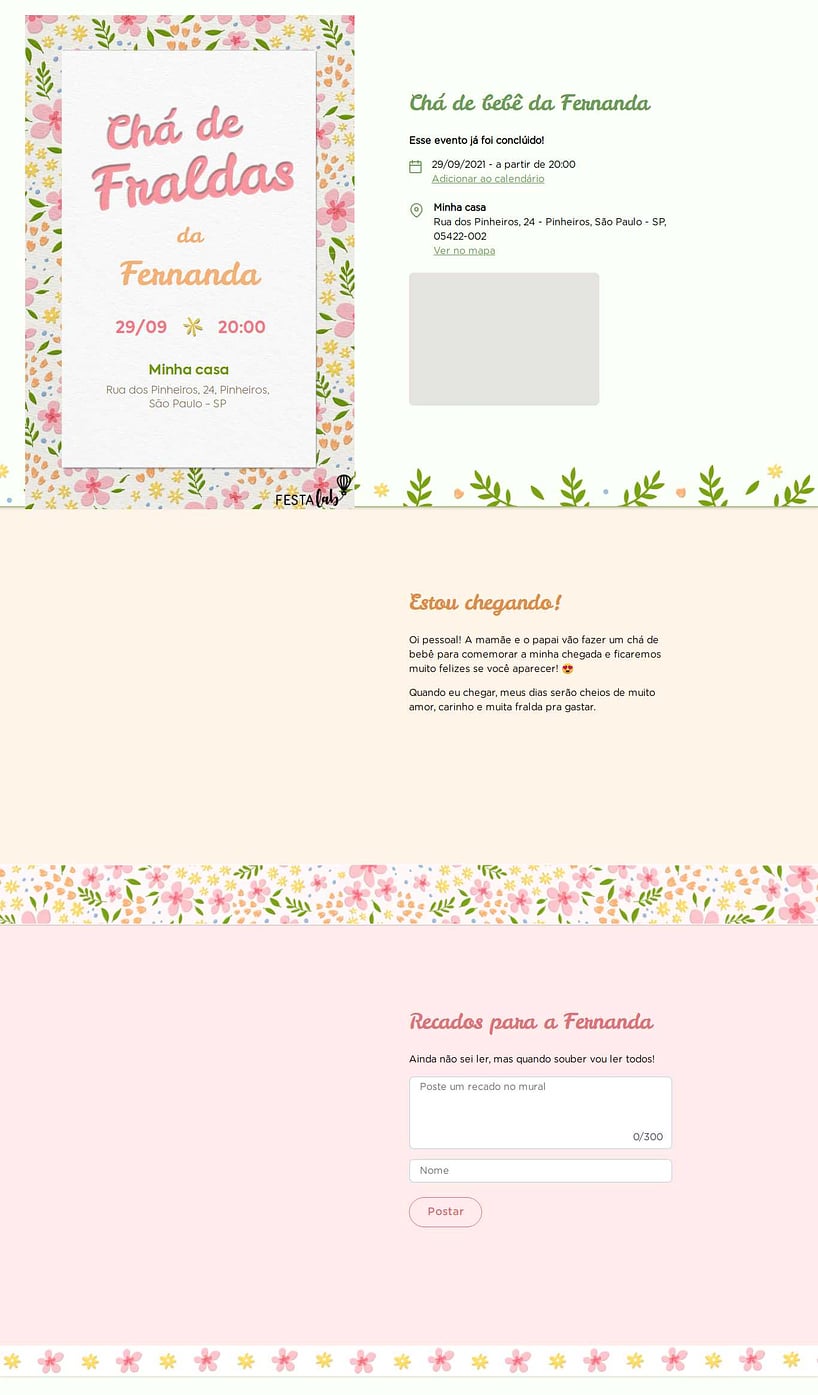 Convite Online Chá de fraldas - Jardim de Alegria | FestaLab