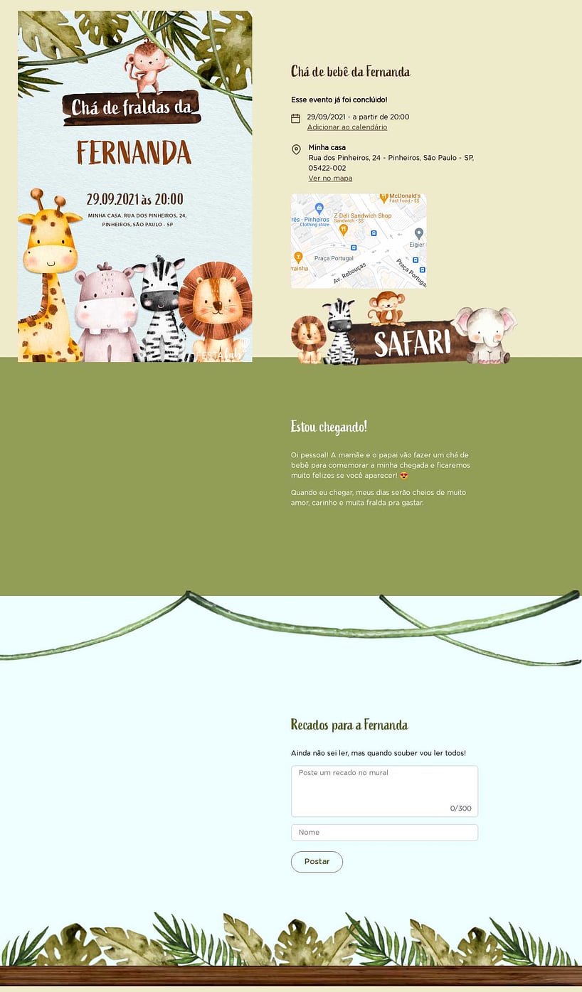 Convite Online Chá de fraldas - Moldura de Safari | FestaLab