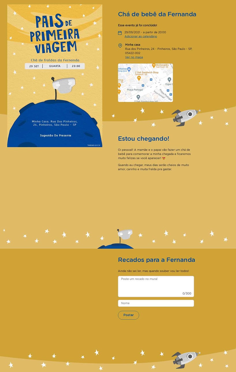 Convite Online Chá de fraldas - Pais de Primeira Viagem Amarelo | FestaLab