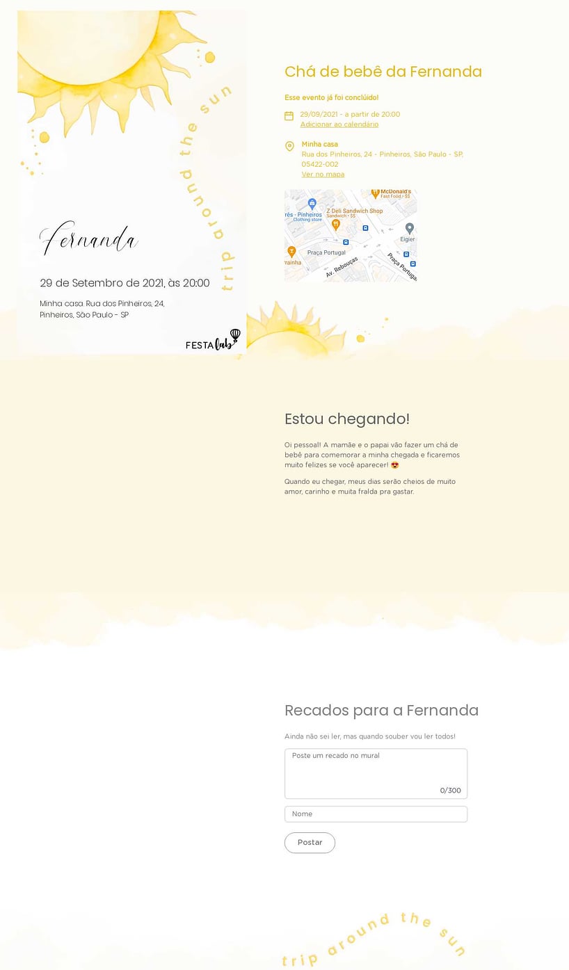 Convite Online Chá de fraldas - Raio de Sol | FestaLab