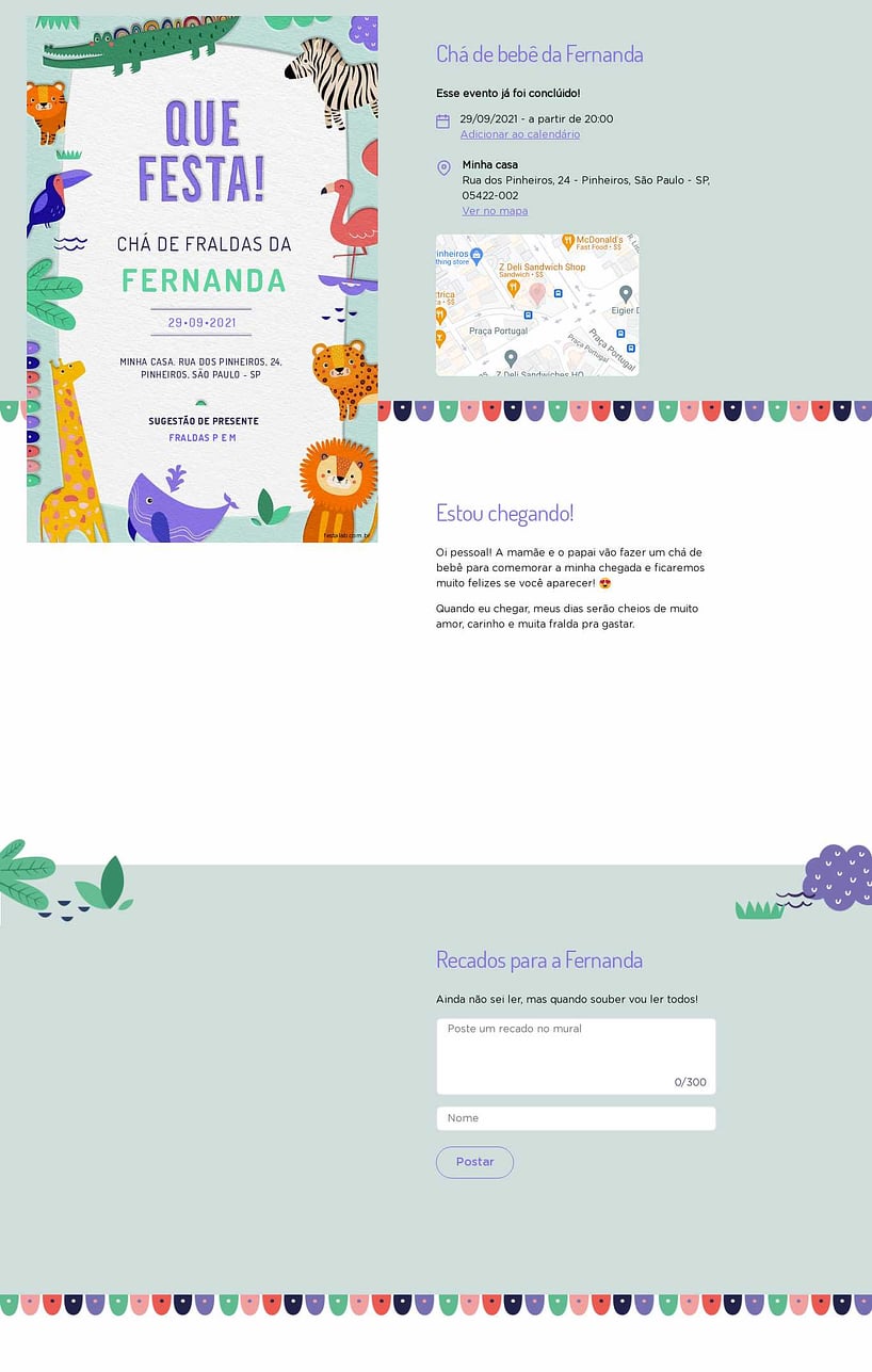 Convite Online Chá de fraldas - Safari Baby Colorido com Roxo | FestaLab