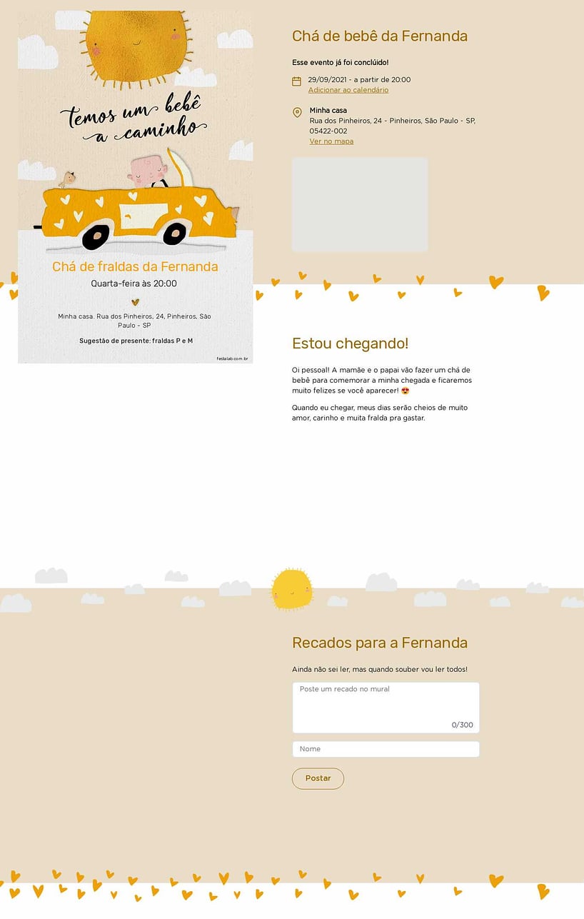 Convite Online Chá de fraldas - Solzinho amarelinho aquarela | FestaLab
