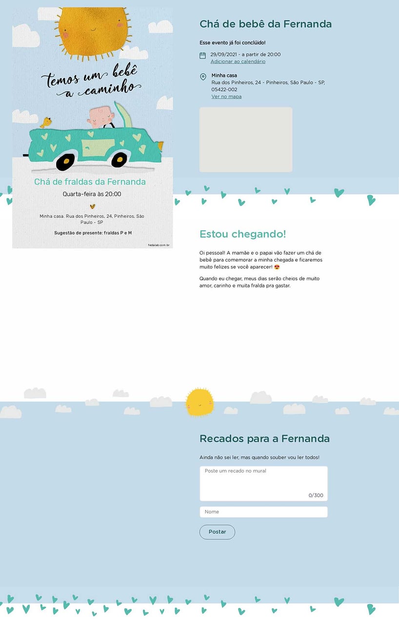 Convite Online Chá de fraldas - Solzinho Azul e Aquarela | FestaLab