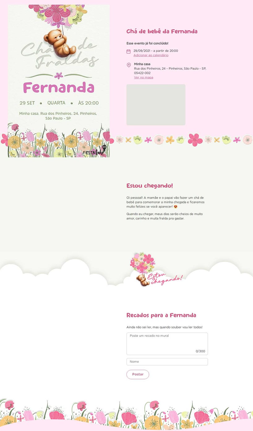 Convite Online Chá de fraldas - Ursinho Florido | FestaLab