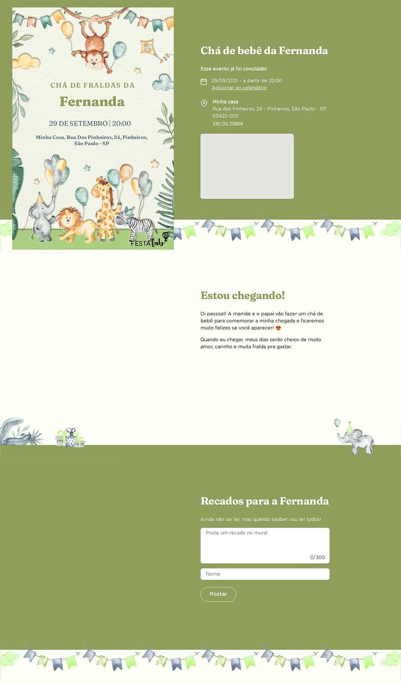 Convite Online Chá de fraldas - Zoológico verde | FestaLab