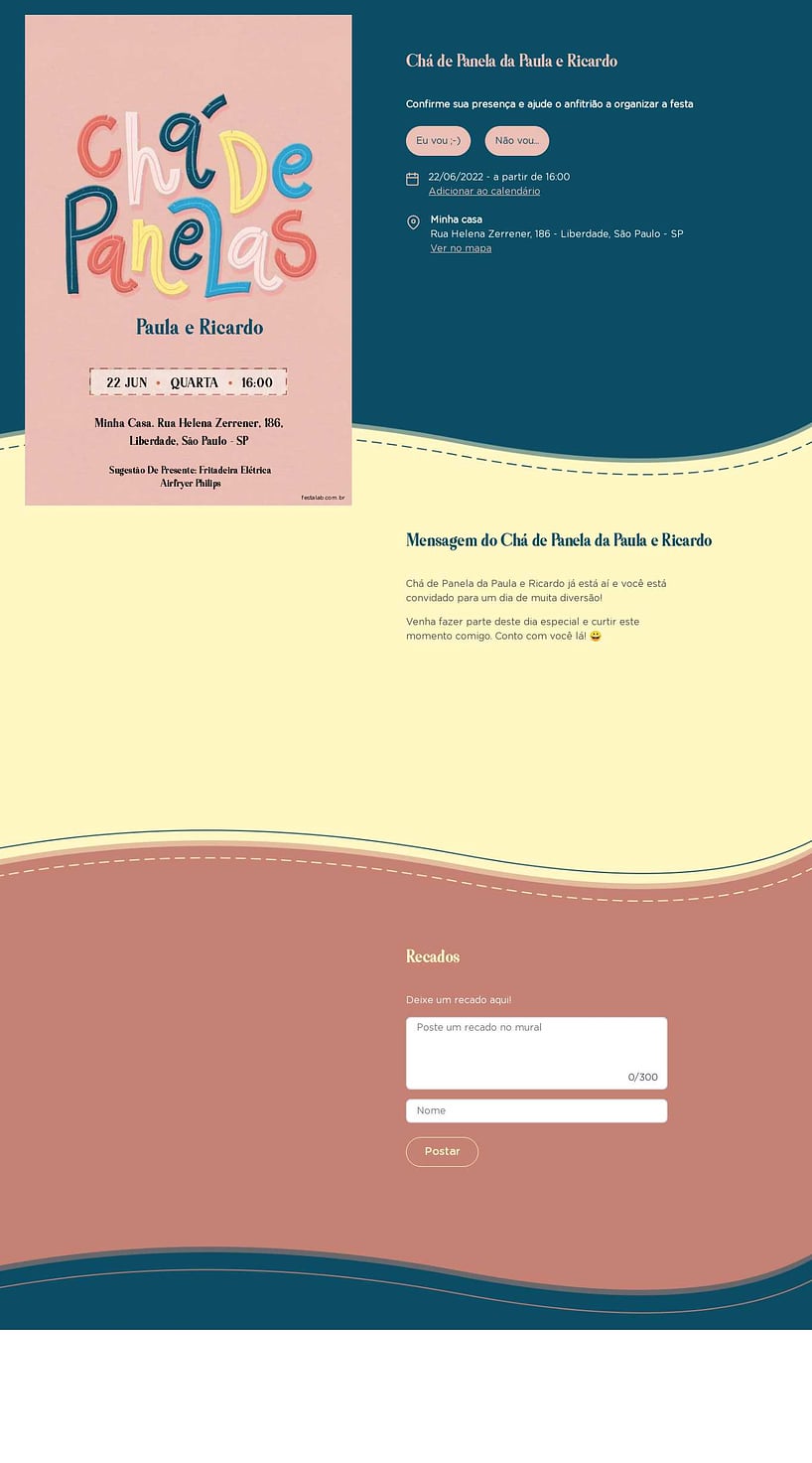 Criar convite online chá de panelas - Lettering| FestaLab