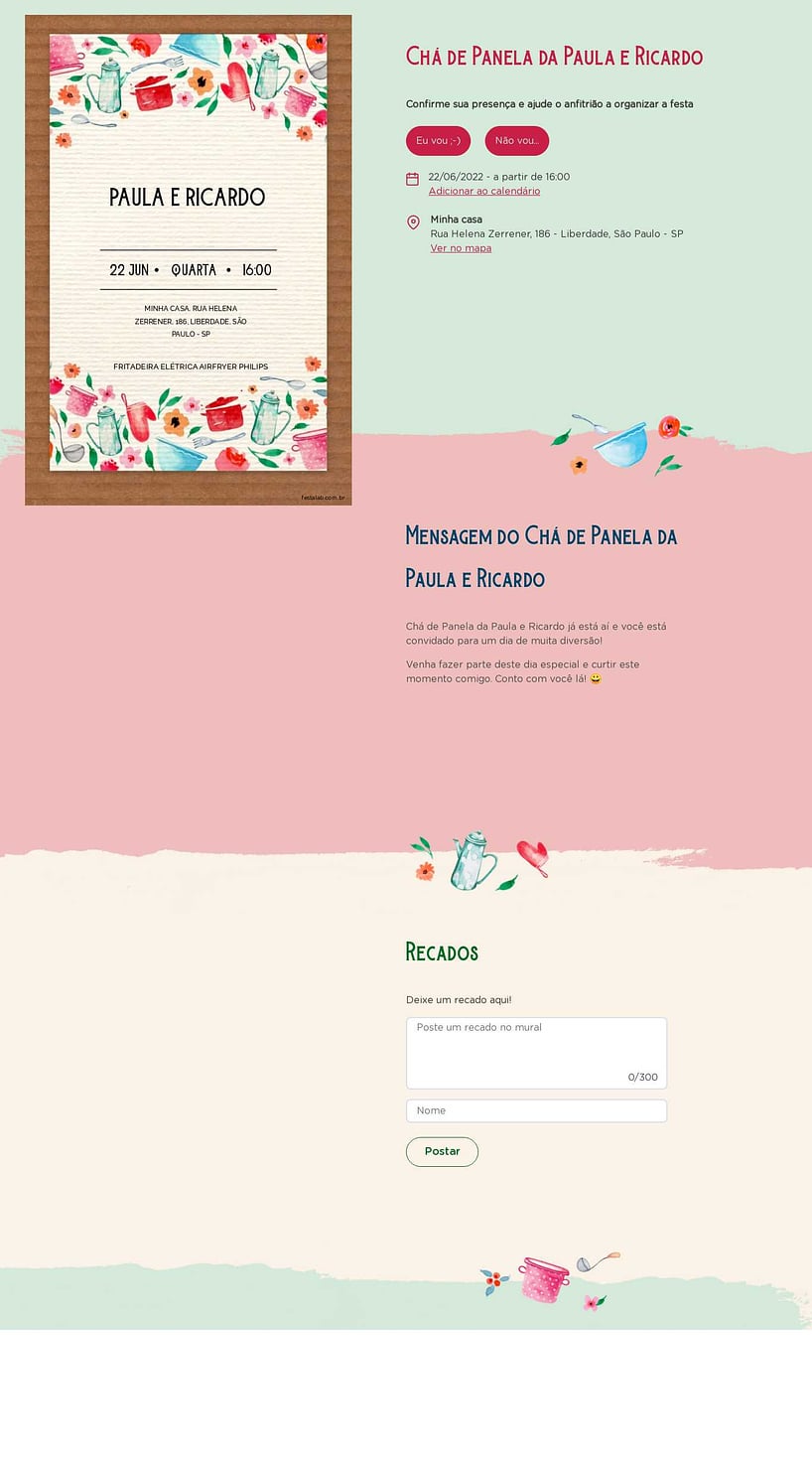 Criar convite online chá de panelas - Rústico| FestaLab