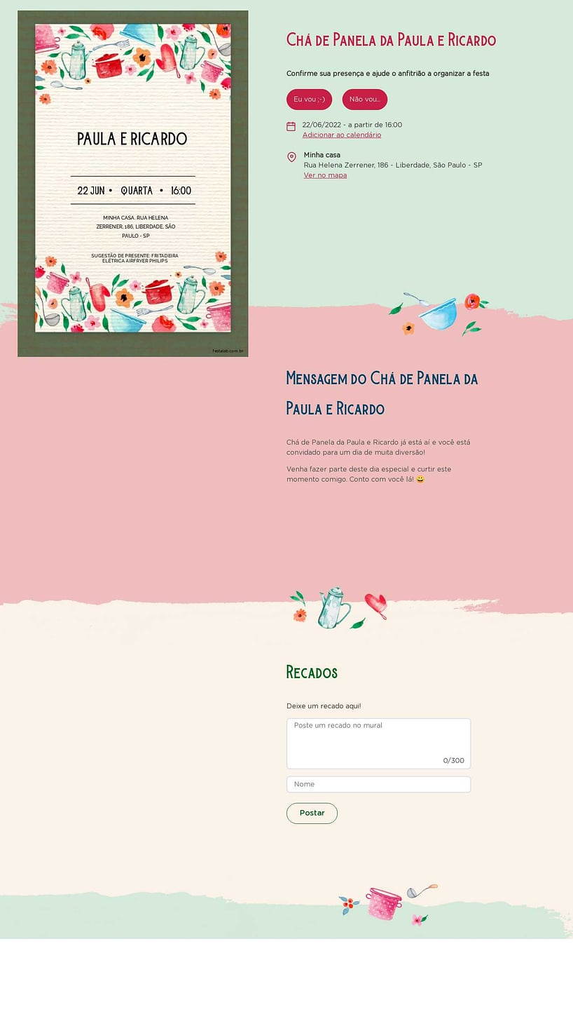 Criar convite online chá de panelas - Rústico Verde| FestaLab