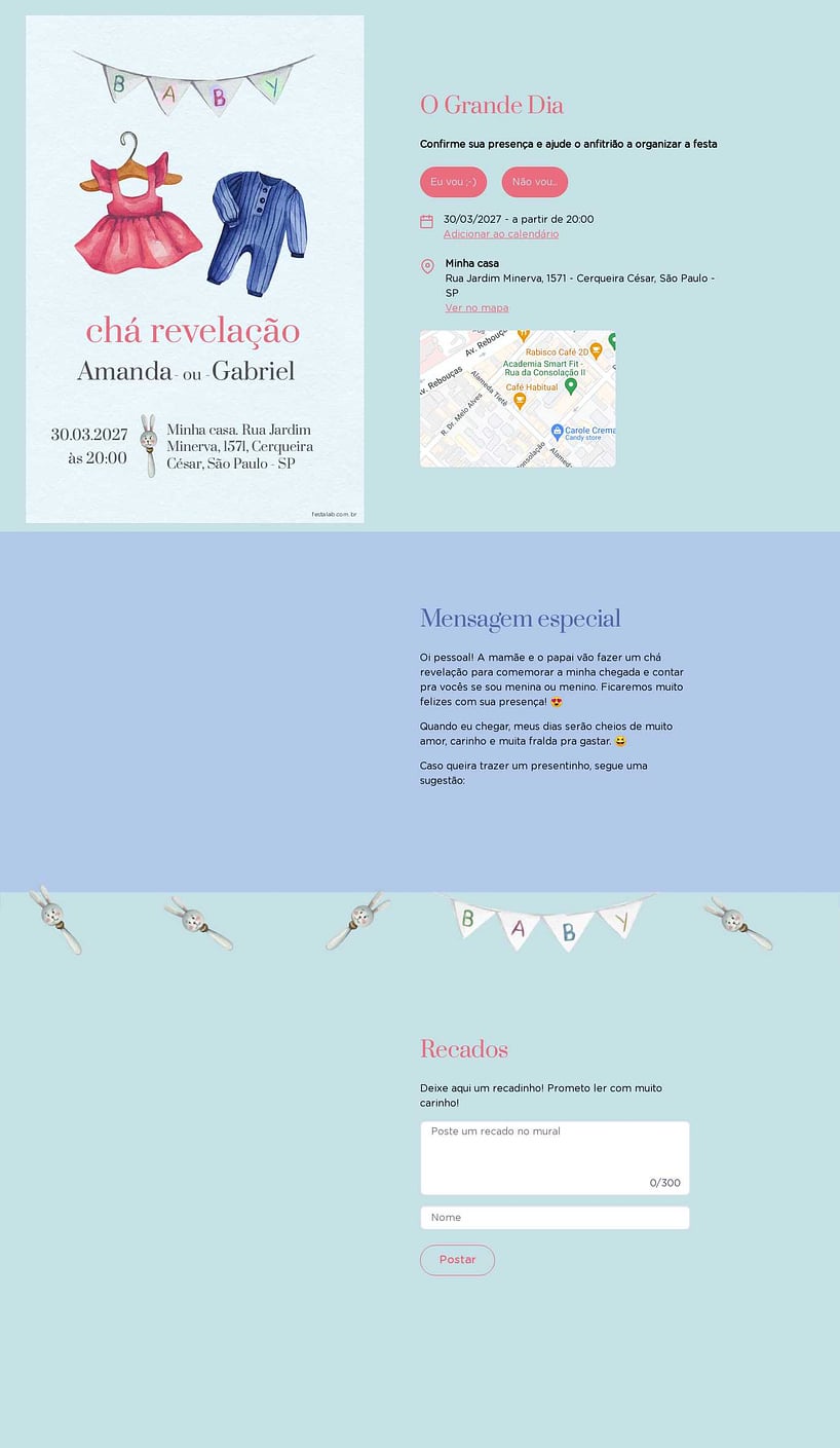 Convite Online Chá revelação - Bebê Azul | FestaLab