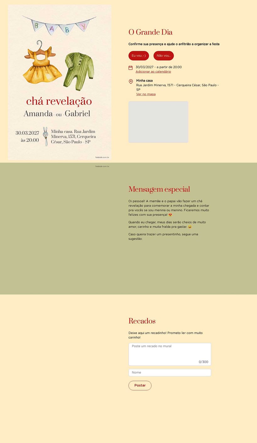 Convite Online Chá revelação - Bebê laranja | FestaLab