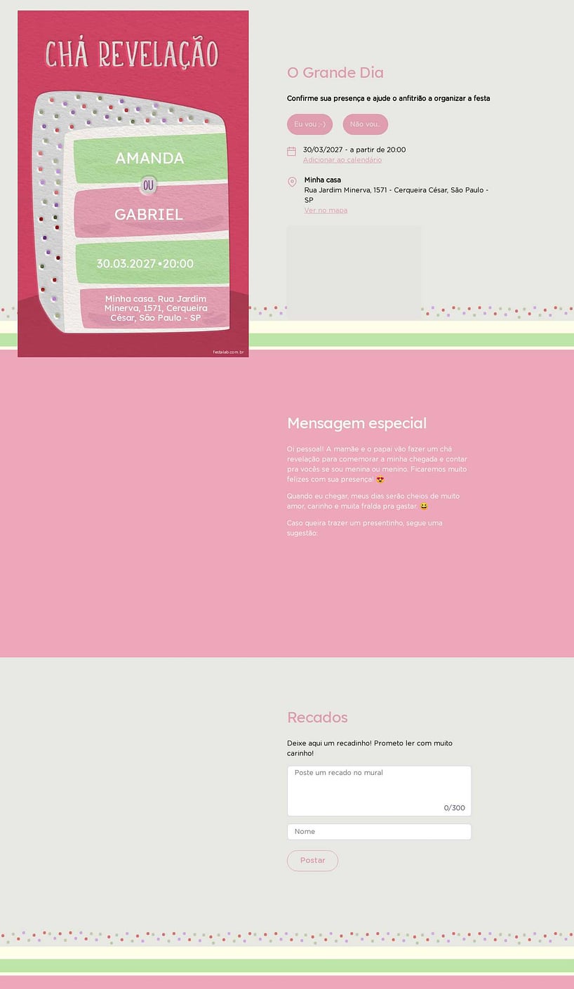 Convite Online Chá revelação - Bolo Revelação Rosa | FestaLab