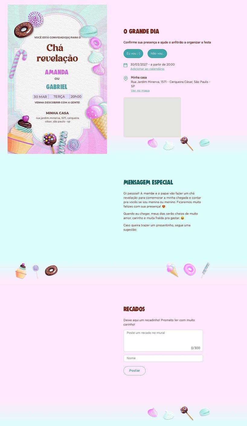 Convite Online Chá revelação - Candy rosa revelação | FestaLab