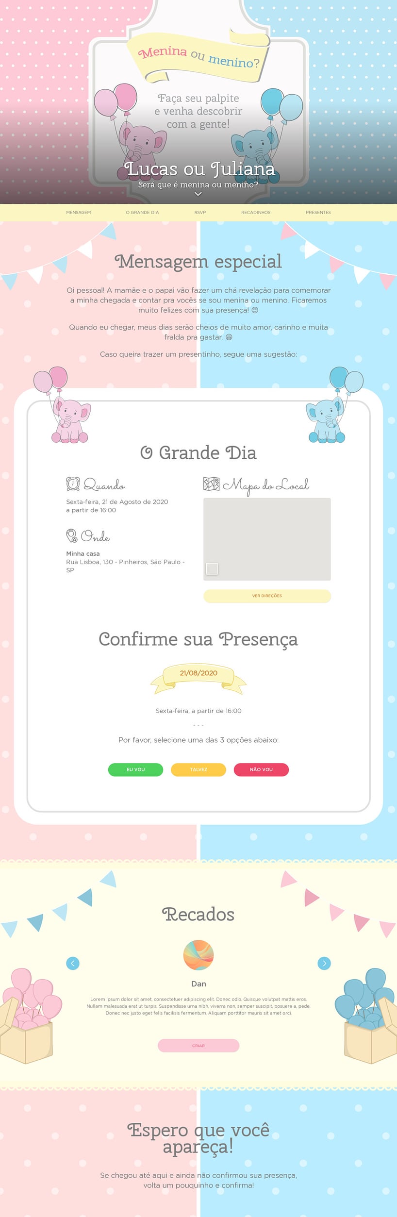 Convite Online Chá revelação - Elefantinhos | FestaLab