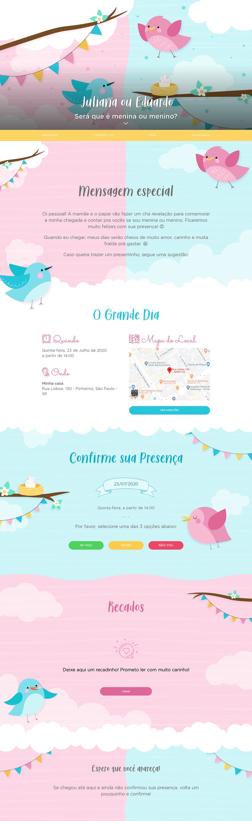 Convite Online Chá revelação - Passarinhos | FestaLab