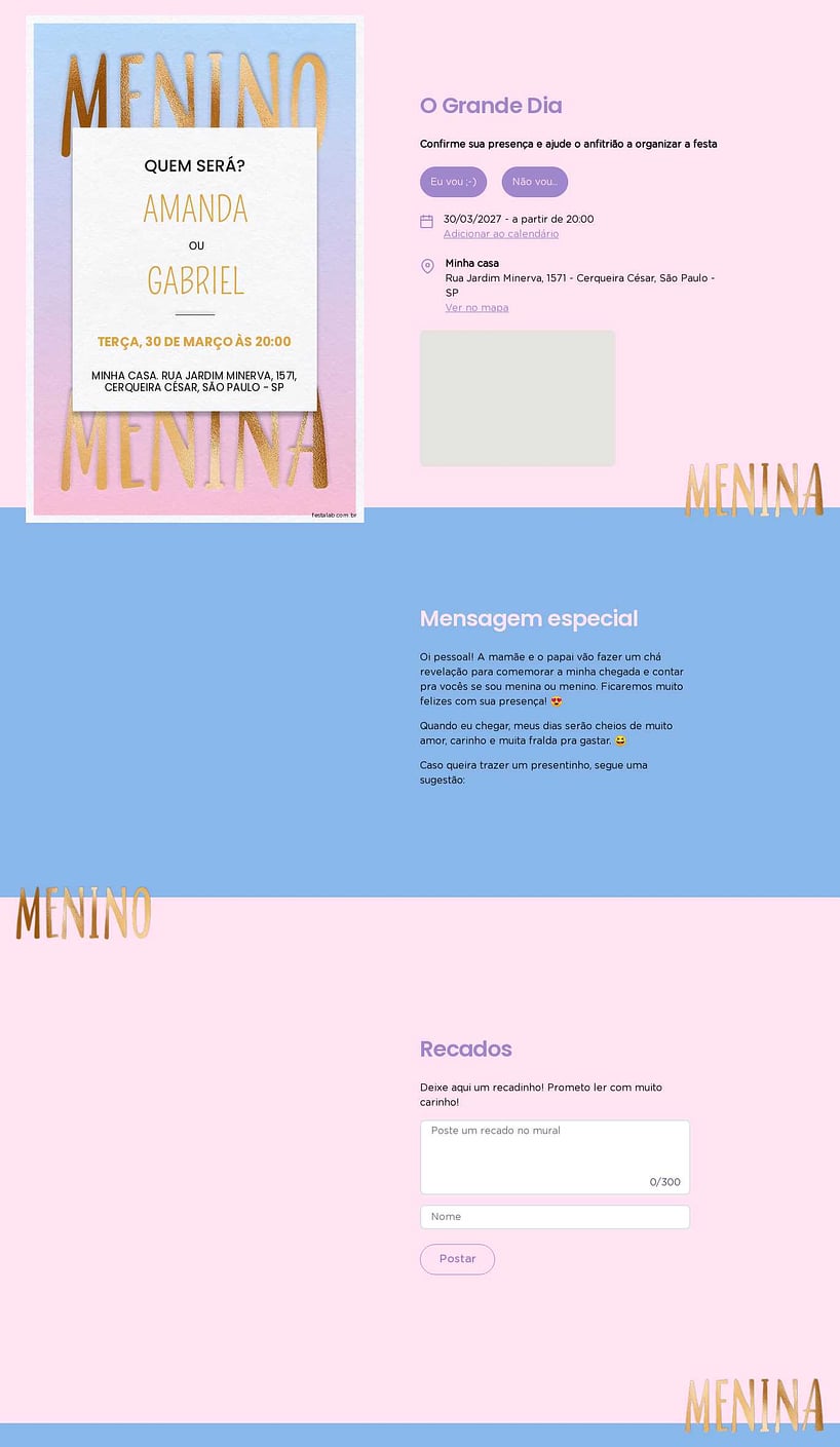 Convite Online Chá revelação - Quem será? Rosa | FestaLab