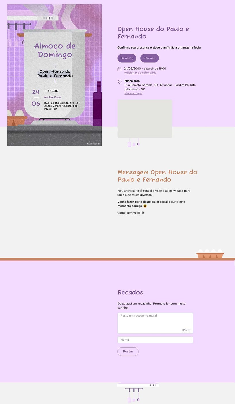 Convite Online Ocasiões especiais - Almoço deco roxo | FestaLab
