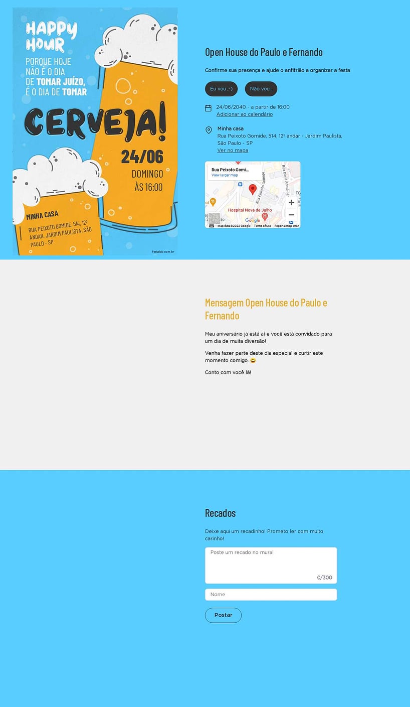 Convite Online Ocasiões especiais - Bolhas de Cerveja azul | FestaLab