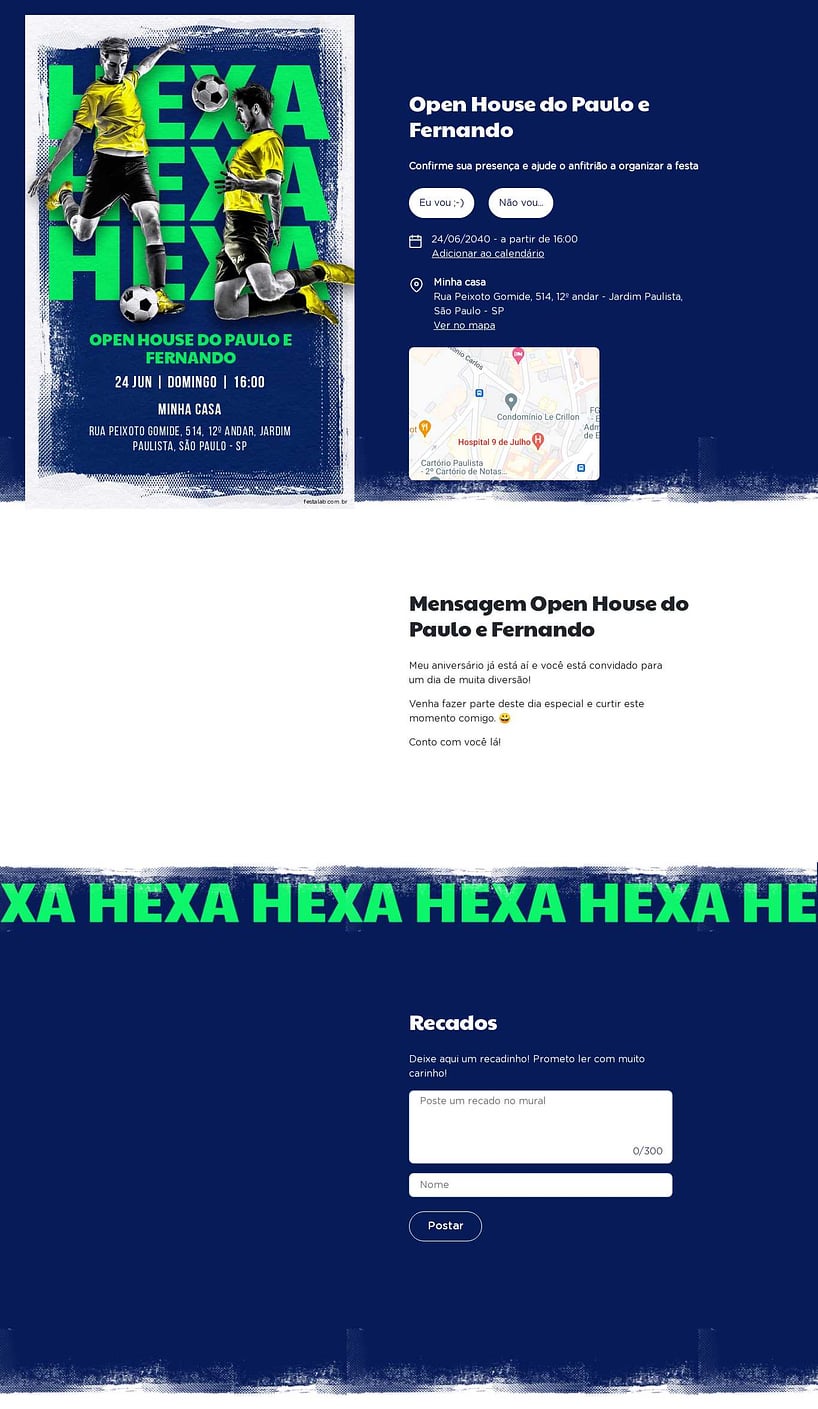 Convite Online Ocasiões especiais - Bora de Hexa | FestaLab