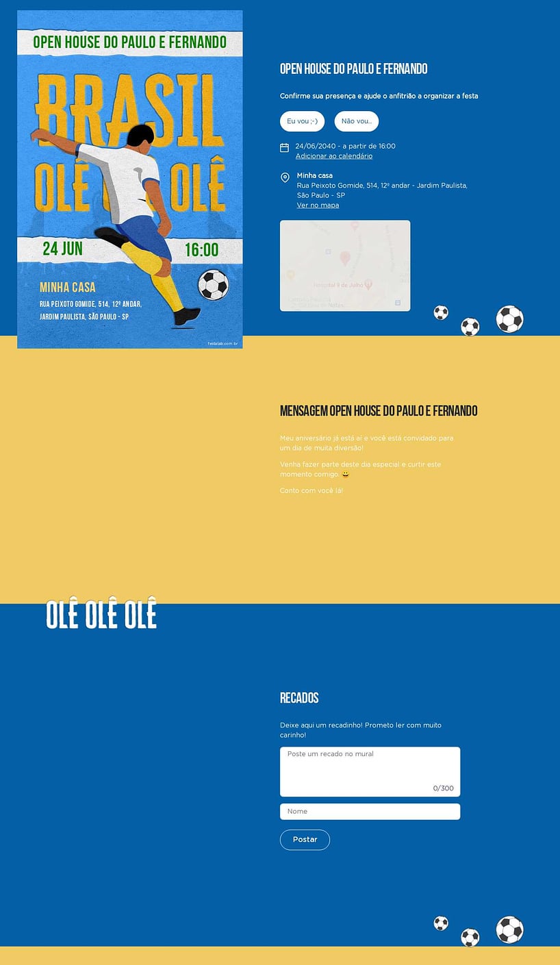 Convite Online Ocasiões especiais - Brasil Azul | FestaLab