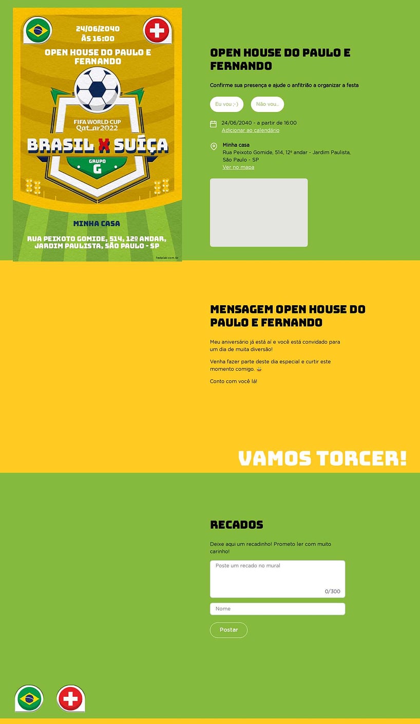 Convite Online Ocasiões especiais - Brasil x Suiça Amarelo | FestaLab