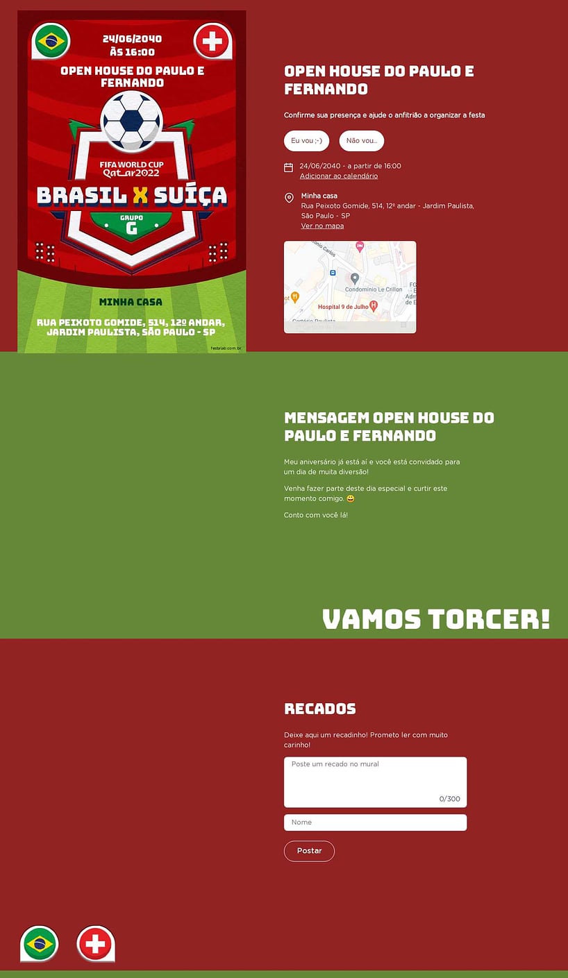 Convite Online Ocasiões especiais - Brasil x Suiça Vermelho | FestaLab