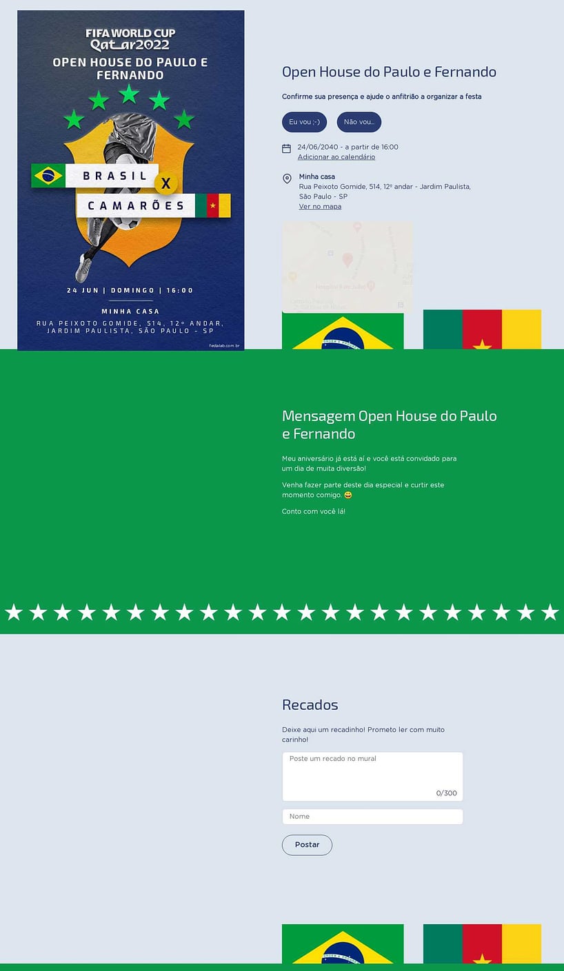 Convite Online Ocasiões especiais - Brasil x Camarões azul | FestaLab