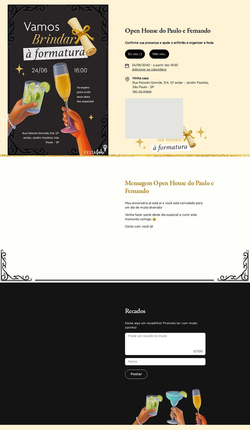 Convite Online Ocasiões especiais - Brindar à formatura | FestaLab