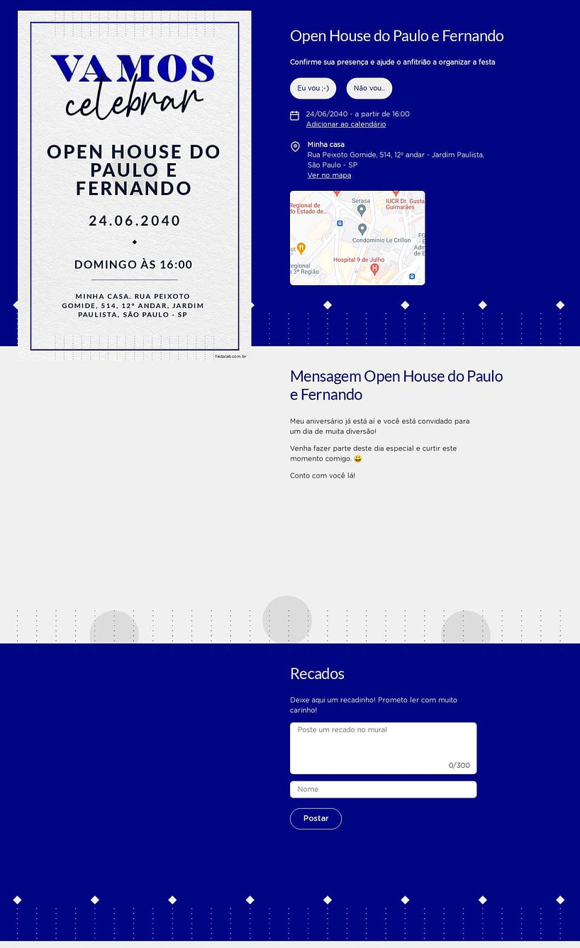 Convite Online Ocasiões especiais - Celebração azul | FestaLab