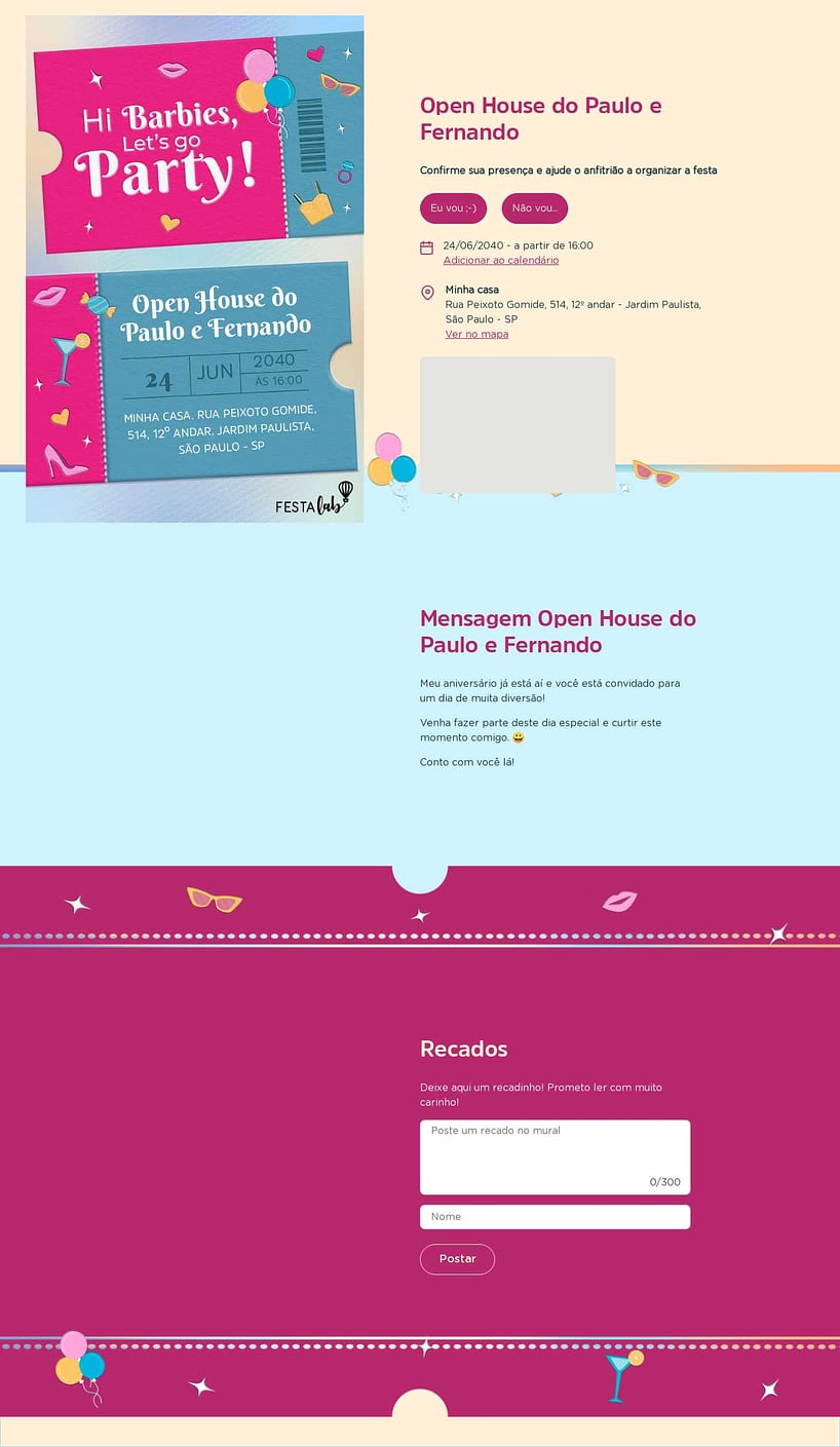 Convite Online Ocasiões especiais - Celebração das Barbies | FestaLab