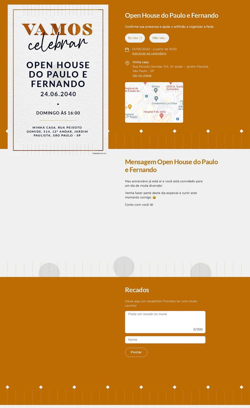 Convite Online Ocasiões especiais - Celebração Preto e Cobre | FestaLab