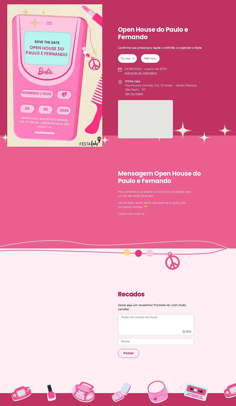 Convite Online Ocasiões especiais - Celular da Barbie | FestaLab