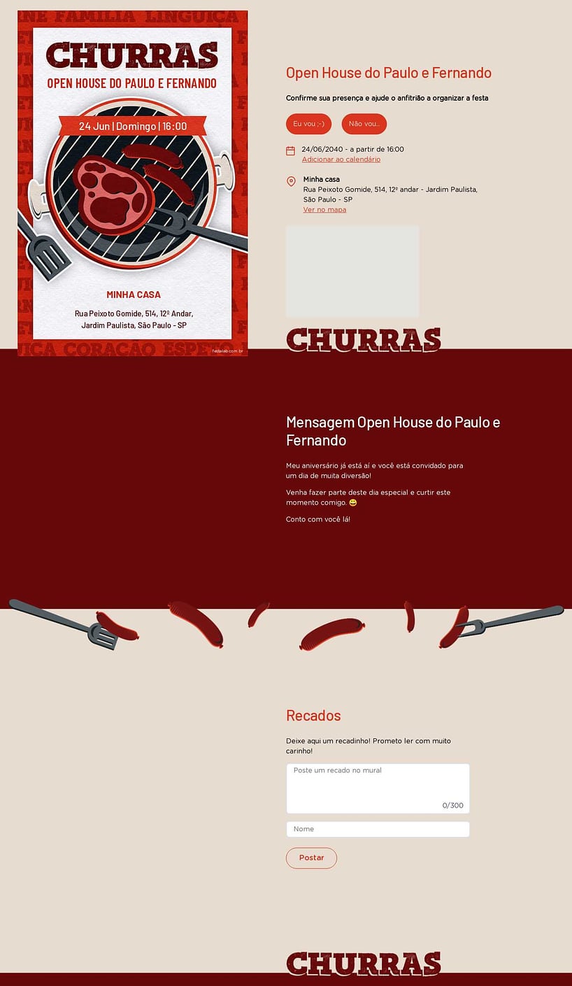 Convite Online Ocasiões especiais - Churras | FestaLab