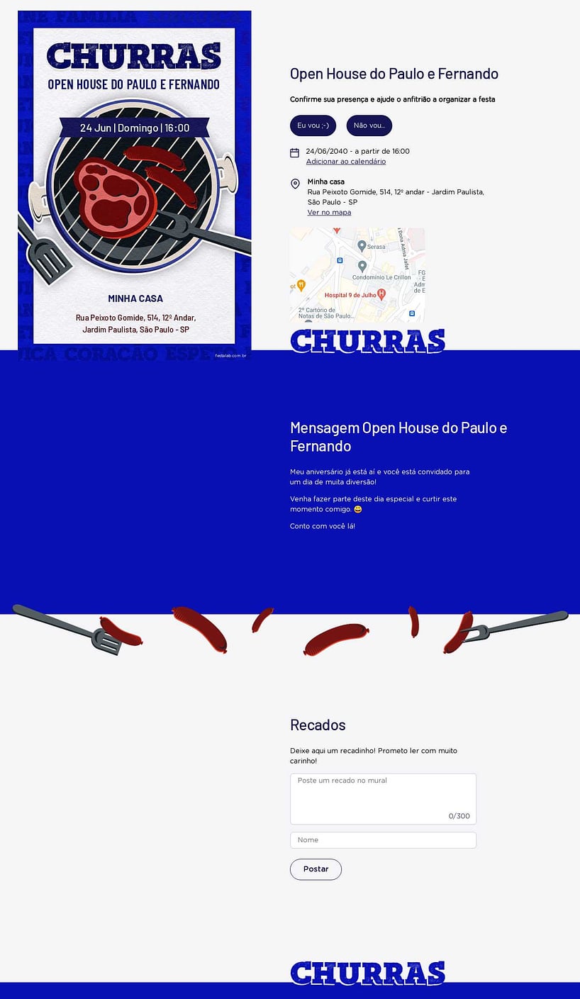Convite Online Ocasiões especiais - Churras Azul | FestaLab
