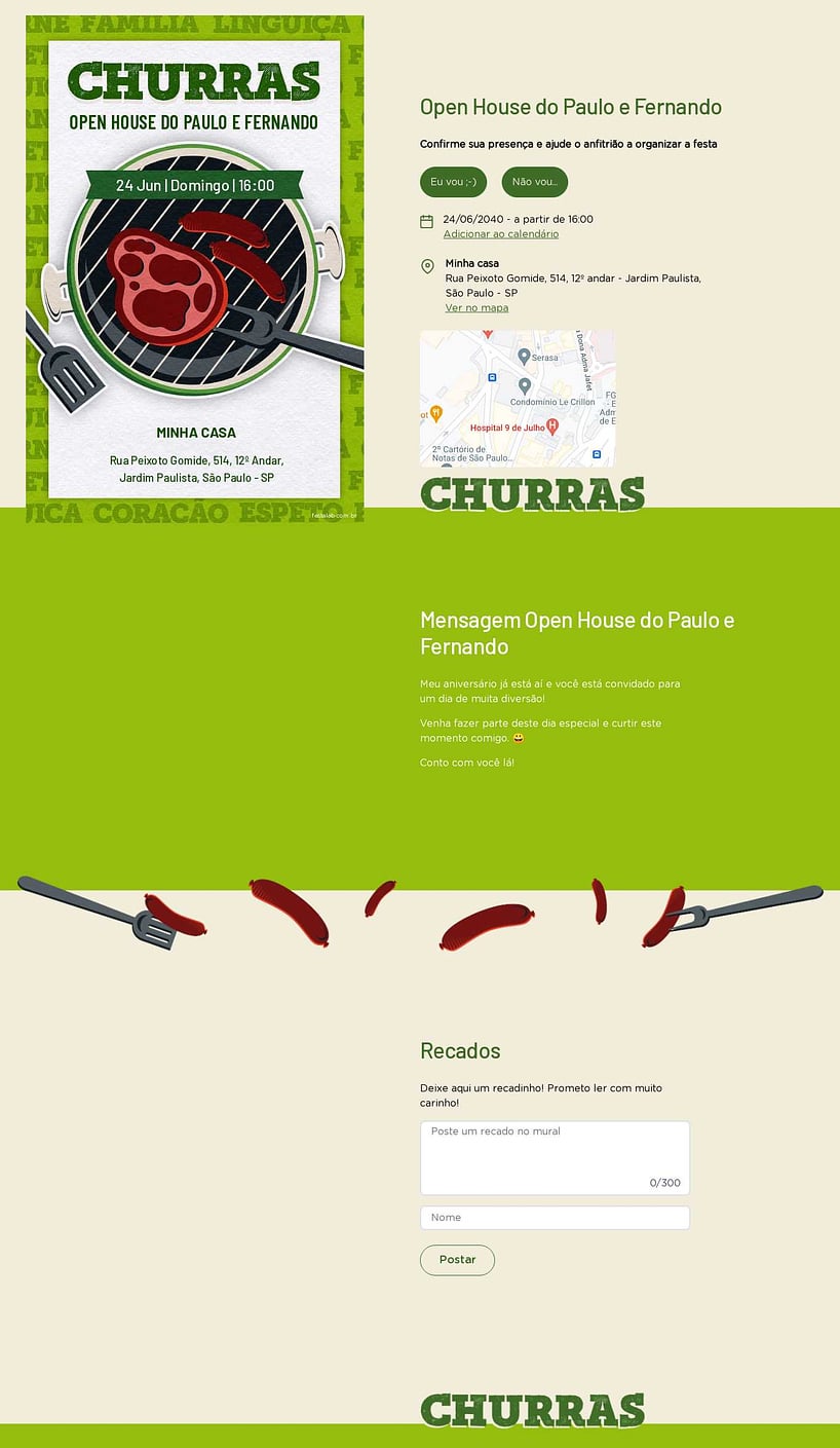 Convite Online Ocasiões especiais - Churras Verde | FestaLab