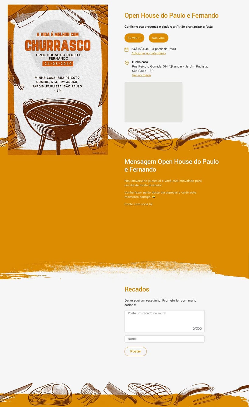 Convite Online Ocasiões especiais - Churrasco na grelha | FestaLab