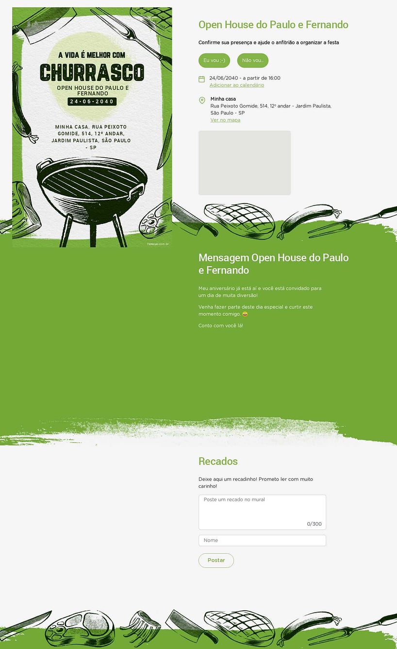 Convite Online Ocasiões especiais - Churrasco na grelha verde | FestaLab