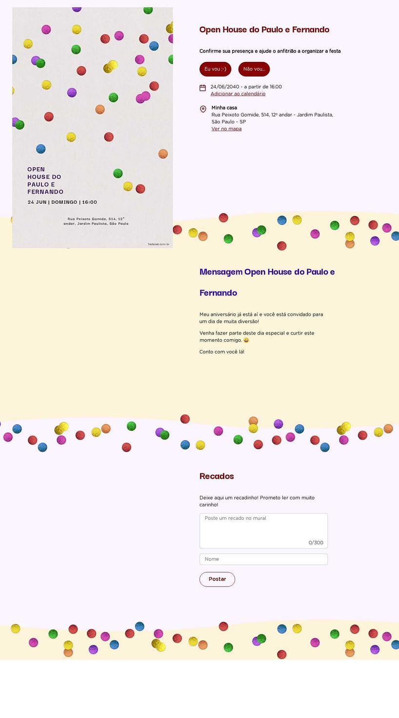 Convite Online Ocasiões especiais - Confete | FestaLab