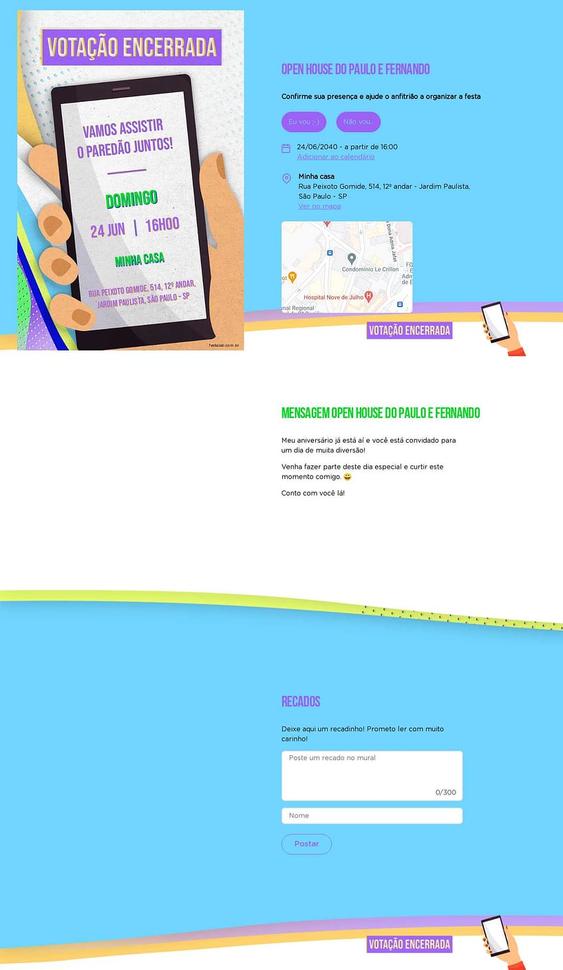 Convite Online Ocasiões especiais - Dia de Votação! Lilas | FestaLab