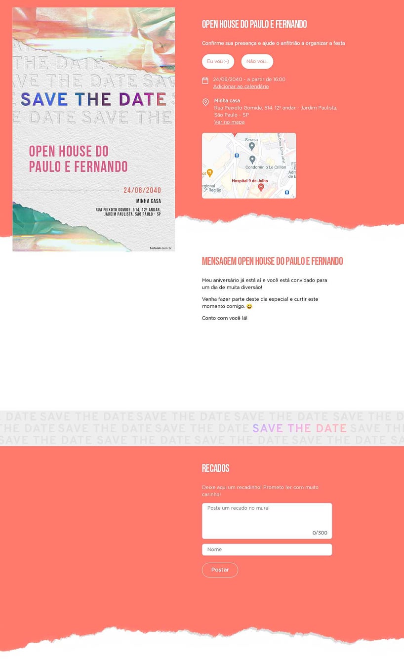 Convite Online Ocasiões especiais - Estilo Holográfico Rosa e Verde | FestaLab
