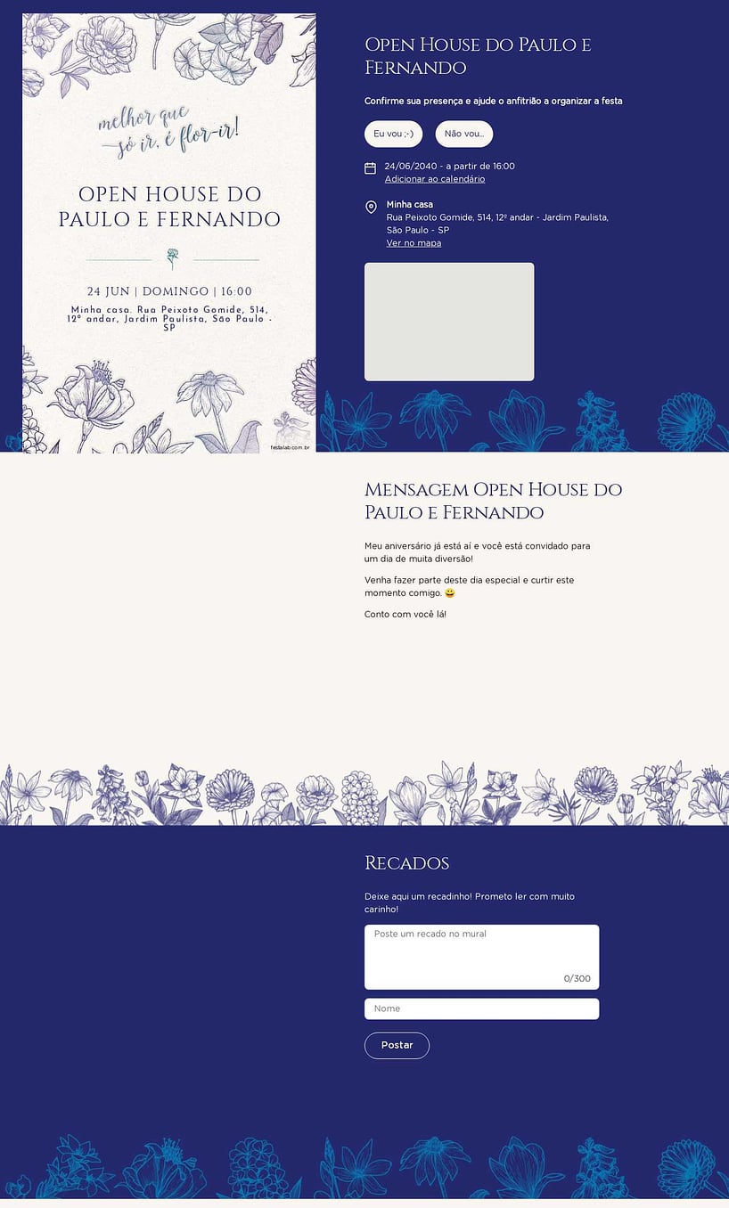 Convite Online Ocasiões especiais - Flor-ir azul | FestaLab