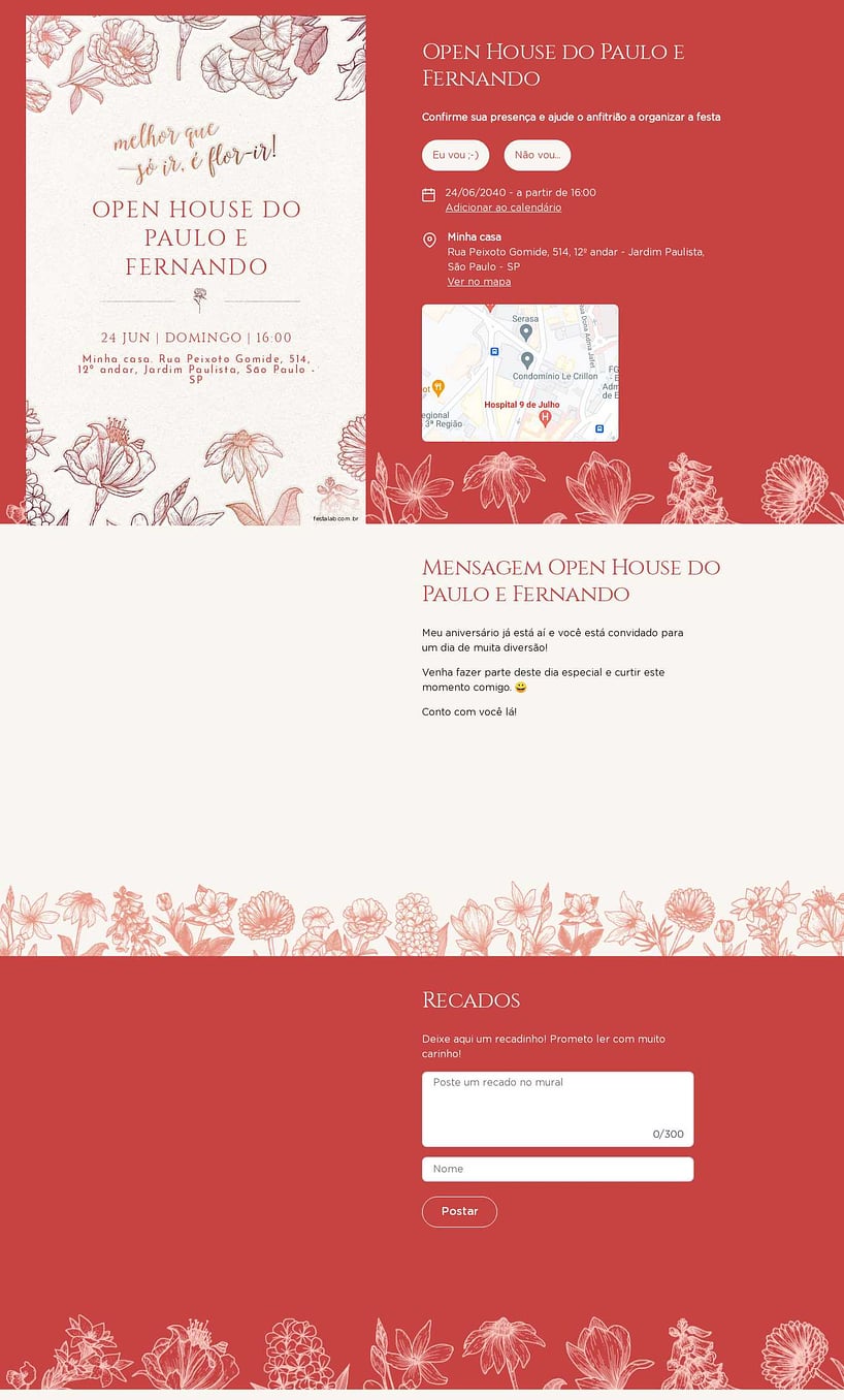 Convite Online Ocasiões especiais - Flor-ir vermelho | FestaLab