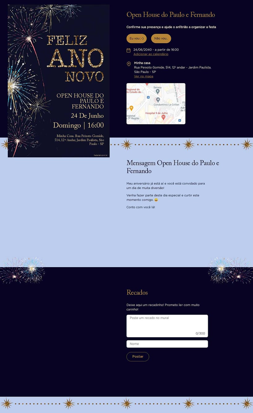 Convite Online Ocasiões especiais - Fogos de artifício | FestaLab